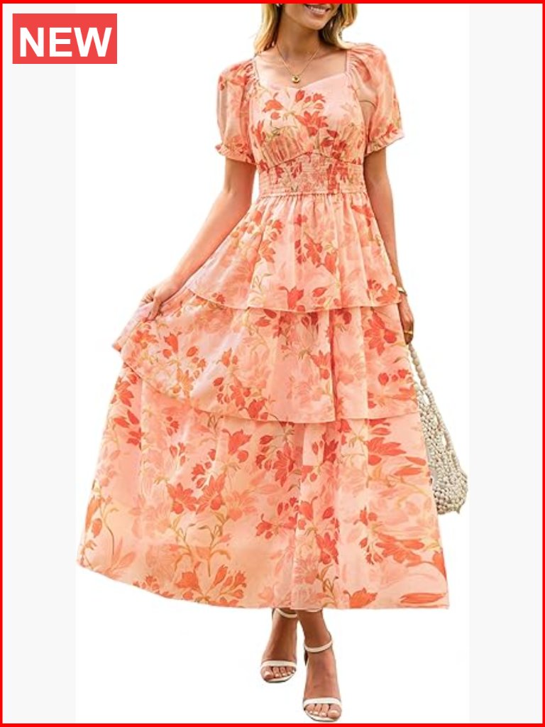 Floral Wedding Guest Maxi Dress With Puff Sleeves And Tiered Ruffle Skirt